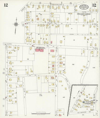 Sanborn Fire Insurance Map from Hickory, Catawba County, North Carolina (1925), Sheet #0012 - Historic Sanborn Fire Insurance Map Print, vintage old map wall art, antique decor, genealogy gift, North Carolina North Carolina map