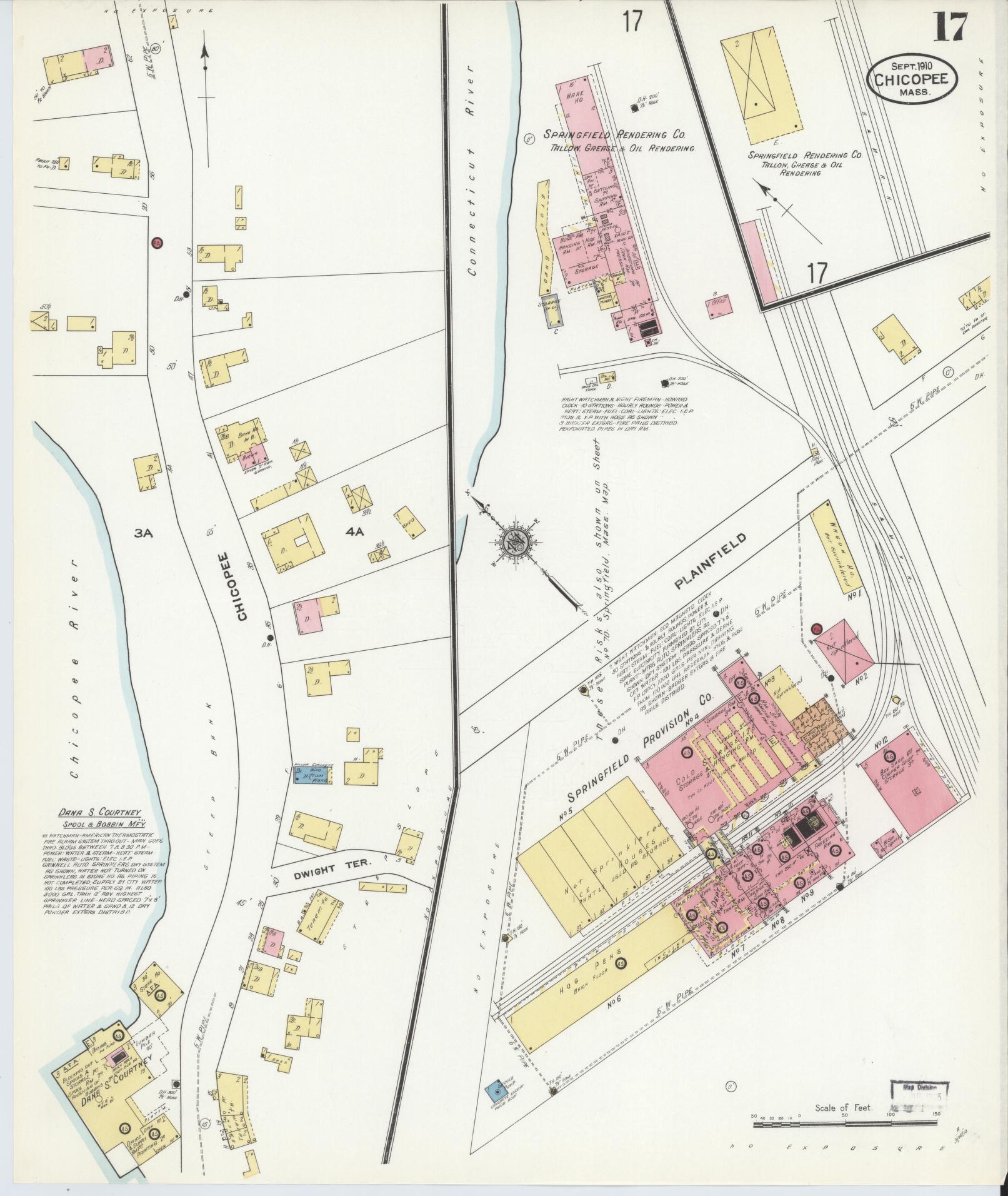 Sanborn Fire Insurance Map from Chicopee, Hampden County, Massachusetts (1910), Sheet #0017 - Historic Sanborn Fire Insurance Map Print, vintage old map wall art, antique decor, genealogy gift, Massachusetts Massachusetts map