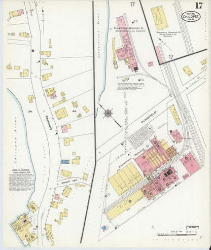 Sanborn Fire Insurance Map from Chicopee, Hampden County, Massachusetts (1910), Sheet #0017 - Historic Sanborn Fire Insurance Map Print, vintage old map wall art, antique decor, genealogy gift, Massachusetts Massachusetts map