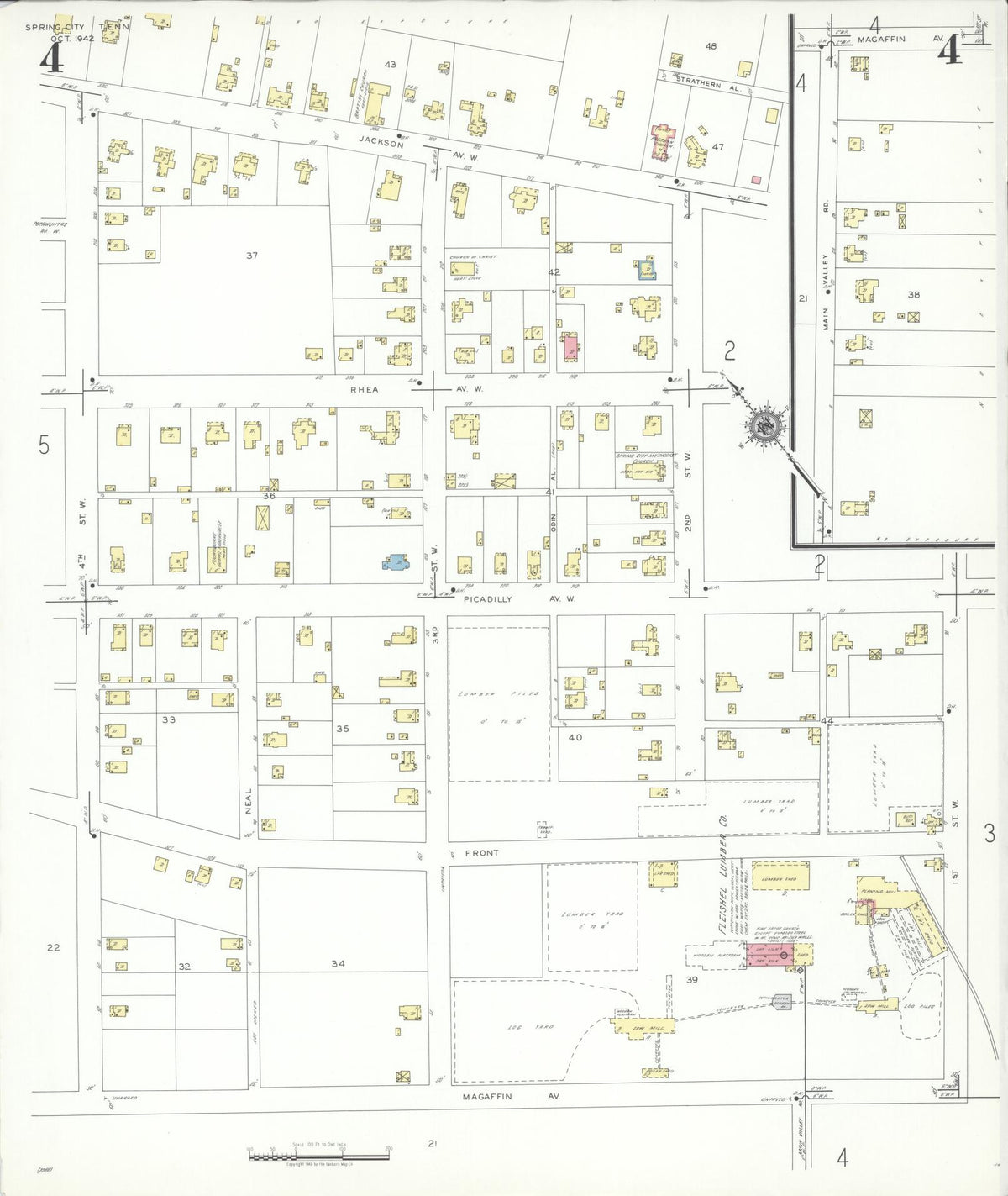 Sanborn Fire Insurance Map from Spring City, Rhea County, Tennessee (1942), Sheet #0004 - Complete Map Set gallery image, historic Sanborn map, vintage wall art, Tennessee Tennessee