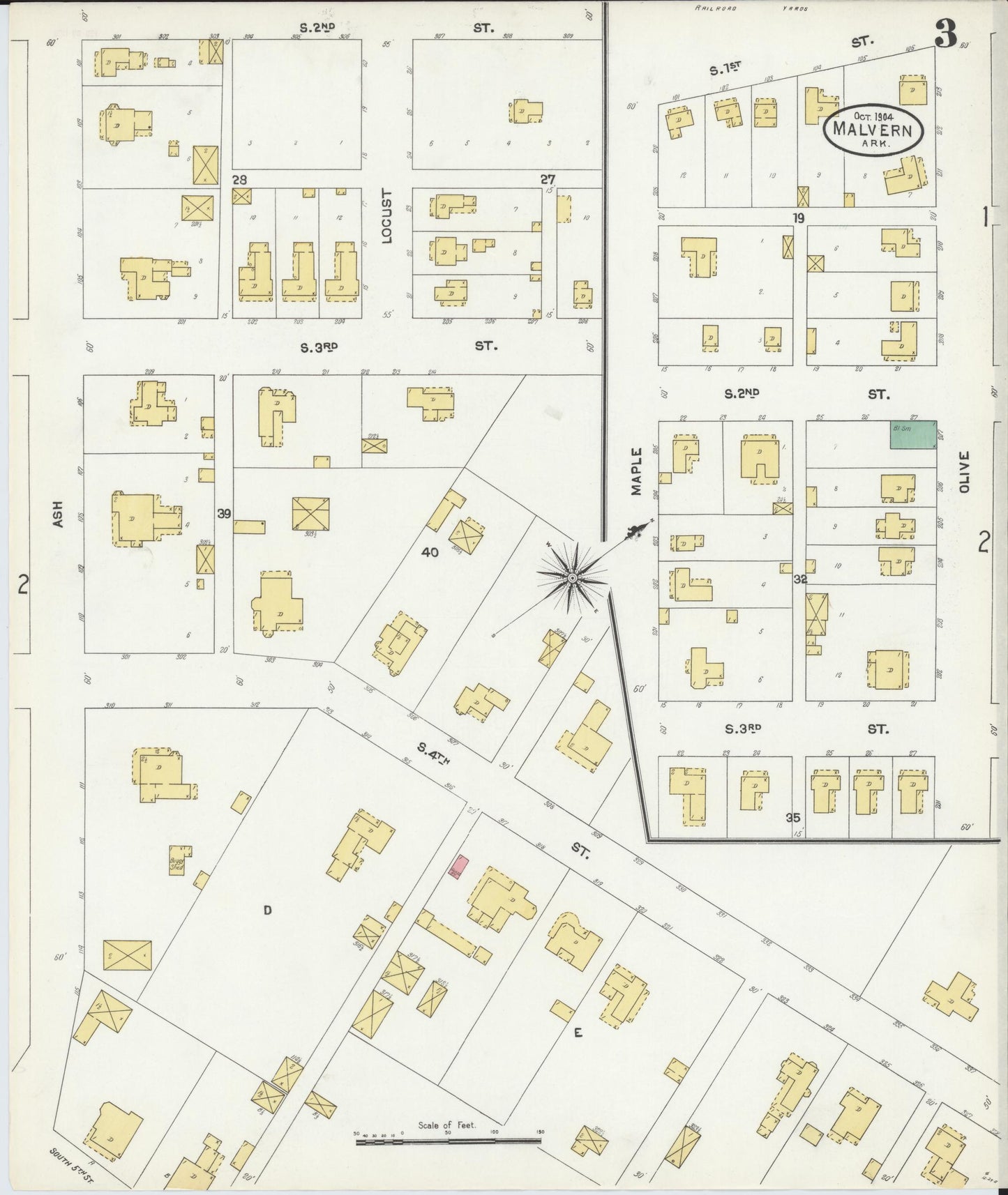 Sanborn Fire Insurance Map from Malvern, Hot Springs County, Arkansas (1904), Sheet #0003 - Complete Map Set gallery image, historic Sanborn map, vintage wall art, Arkansas Arkansas