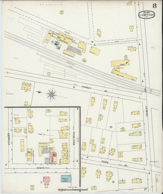 Sanborn Fire Insurance Map from Lowville, Lewis County, New York (1895), Sheet #0008 - Historic Sanborn Fire Insurance Map Print, vintage old map wall art, antique decor, genealogy gift, New York New York map