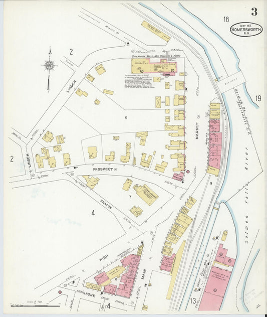 Sanborn Fire Insurance Map from Somersworth, Strafford County, New Hampshire (1912), Sheet #0003 - Historic Sanborn Fire Insurance Map Print, vintage old map wall art, antique decor, genealogy gift, Maine Maine map