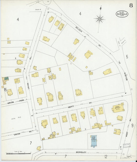 Sanborn Fire Insurance Map from Norwalk, Fairfield County, Connecticut (1901), Sheet #0008 - Historic Sanborn Fire Insurance Map Print, vintage old map wall art, antique decor, genealogy gift, Connecticut Connecticut map