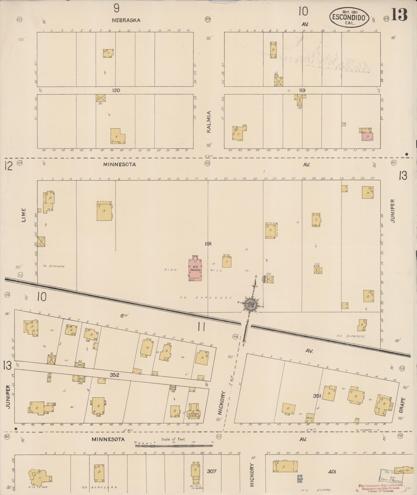 Sanborn Fire Insurance Map from Escondido, San Diego County, California (1911), Sheet #0013 - Historic Sanborn Fire Insurance Map Print, vintage old map wall art, antique decor, genealogy gift, California California map