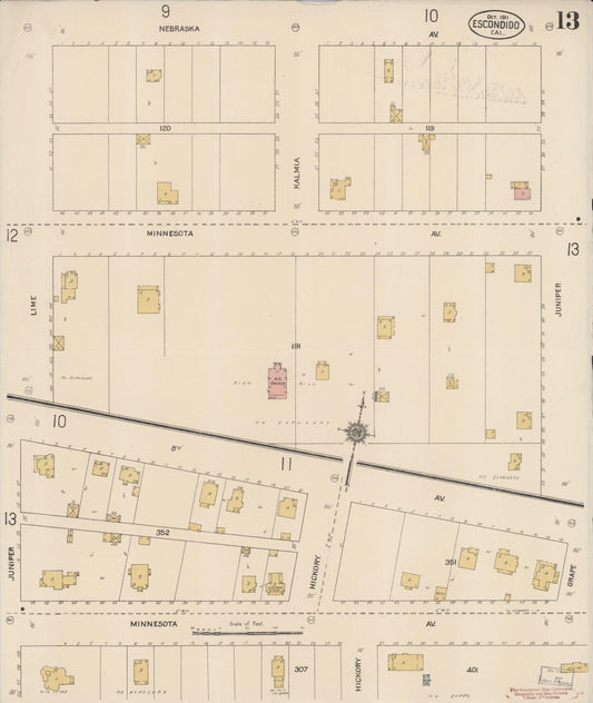 Sanborn Fire Insurance Map from Escondido, San Diego County, California (1911), Sheet #0013 - Historic Sanborn Fire Insurance Map Print, vintage old map wall art, antique decor, genealogy gift, California California map