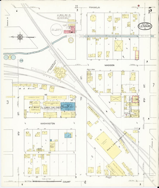 Sanborn Fire Insurance Map from Le Mars, Plymouth County, Iowa (1913), Sheet #0005 - Historic Sanborn Fire Insurance Map Print, vintage old map wall art