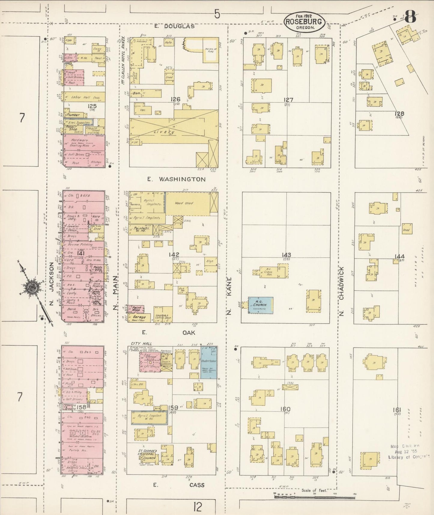 Sanborn Fire Insurance Map from Roseburg, Douglas County, Oregon (1912), Sheet #0008 - Complete Map Set gallery image, historic Sanborn map, vintage wall art, Oregon Oregon