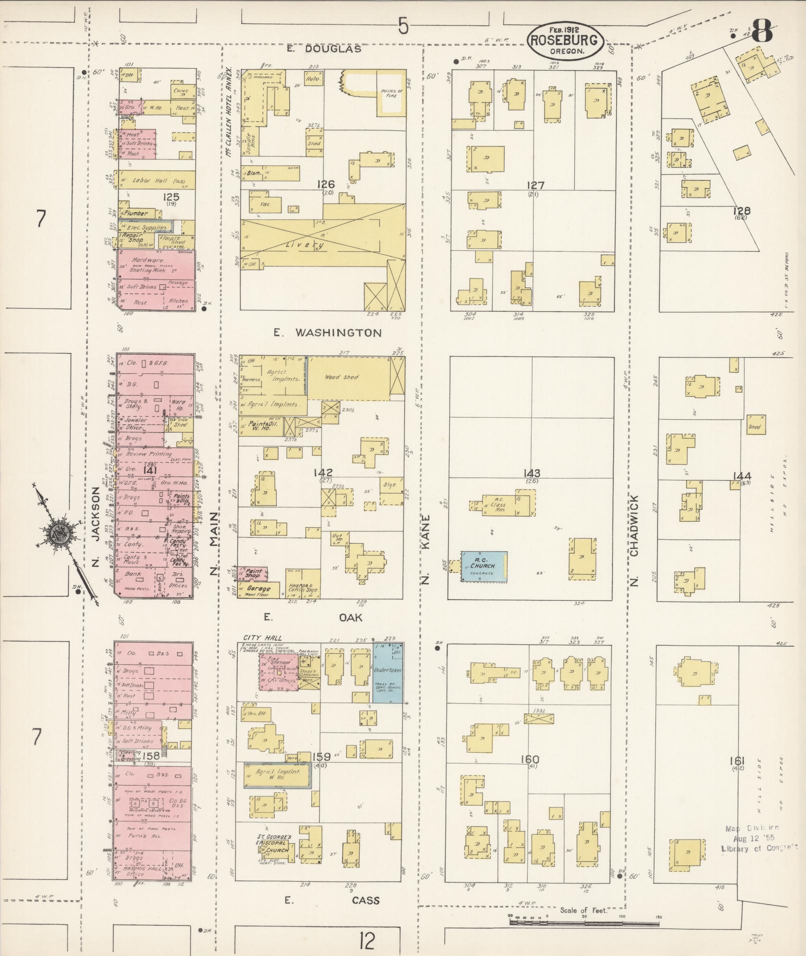 Sanborn Fire Insurance Map from Roseburg, Douglas County, Oregon (1912), Sheet #0008 - Complete Map Set gallery image, historic Sanborn map, vintage wall art, Oregon Oregon