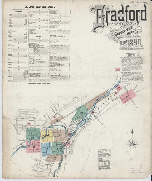 Sanborn Fire Insurance Map from Bradford, McKean County, Pennsylvania (1890), Sheet #0001 - Complete Map Set gallery image, historic Sanborn map, vintage wall art, Pennsylvania Pennsylvania