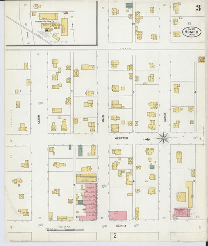 Sanborn Fire Insurance Map from Homer, Calhoun County, Michigan (1899), Sheet #0003 - Historic Sanborn Fire Insurance Map Print, vintage old map wall art, antique decor, genealogy gift, Michigan Michigan map
