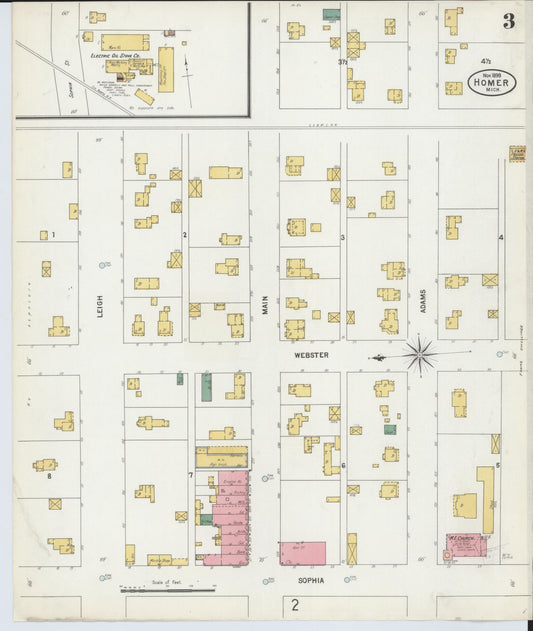 Sanborn Fire Insurance Map from Homer, Calhoun County, Michigan (1899), Sheet #0003 - Historic Sanborn Fire Insurance Map Print, vintage old map wall art, antique decor, genealogy gift, Michigan Michigan map