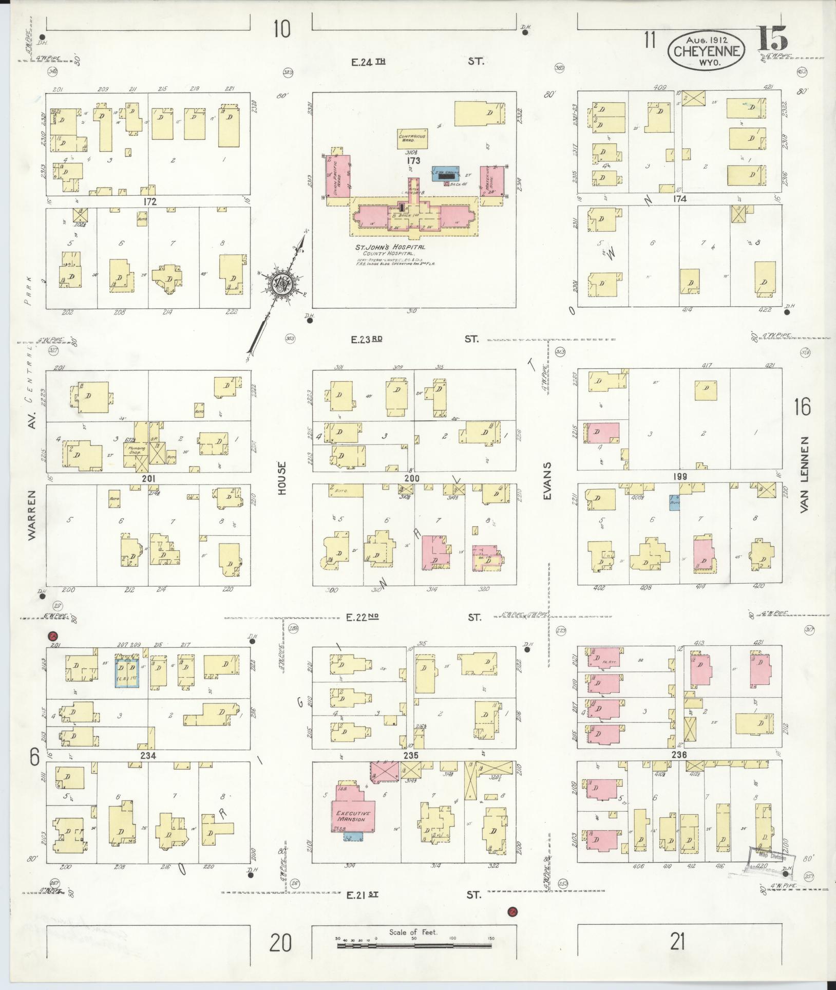 Sanborn Fire Insurance Map from Cheyenne, Laramie County, Wyoming (1912), Sheet #0015 - Complete Map Set gallery image, historic Sanborn map, vintage wall art, Wyoming Wyoming