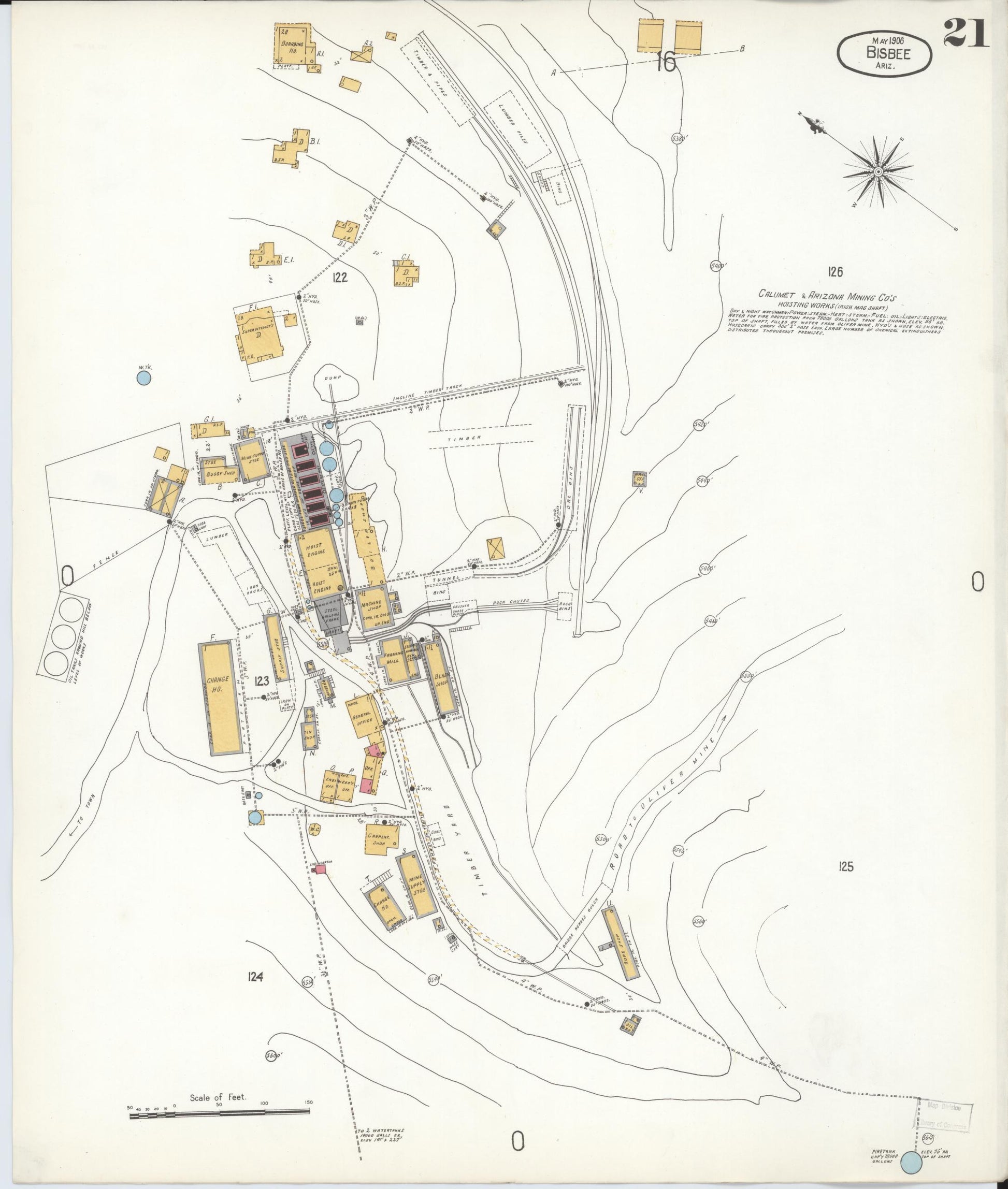 Sanborn Fire Insurance Map from Bisbee, Cochise County, Arizona (1906), Sheet #0021 - Historic Sanborn Fire Insurance Map Print, vintage old map wall art, antique decor, genealogy gift, Arizona Arizona map