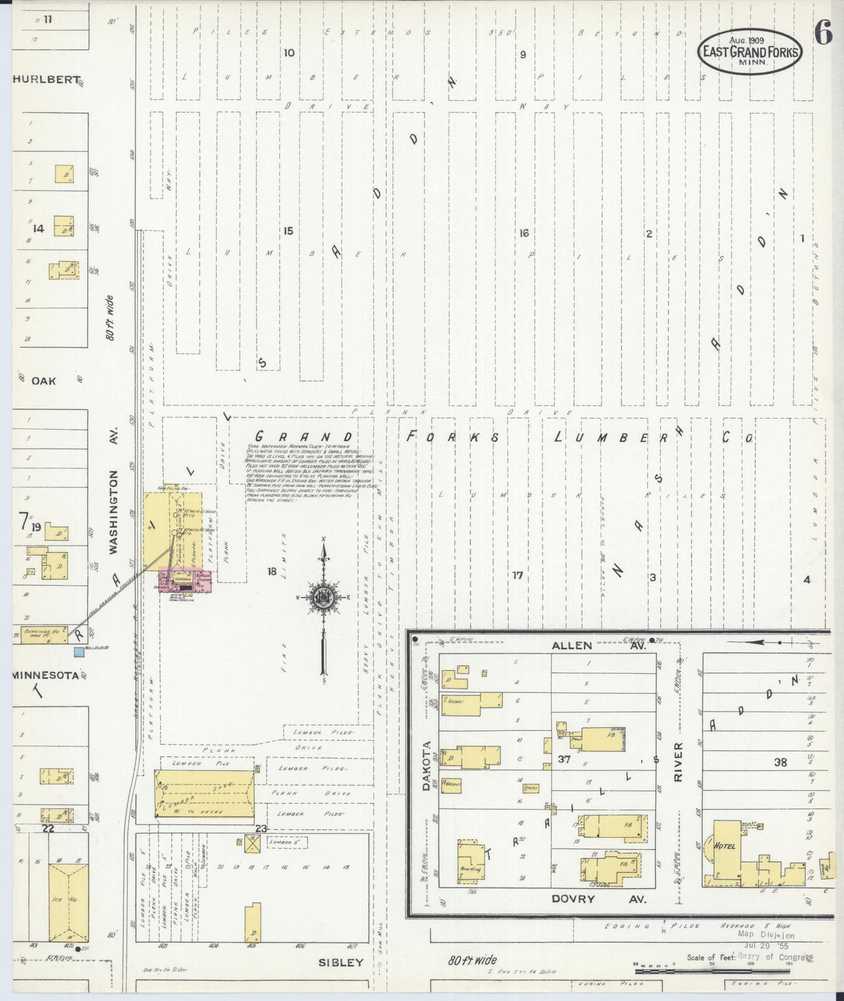 Sanborn Fire Insurance Map from East Grand Forks, Polk County, Minnesota (1909), Sheet #0006 - Complete Map Set gallery image, historic Sanborn map, vintage wall art, Minnesota Minnesota