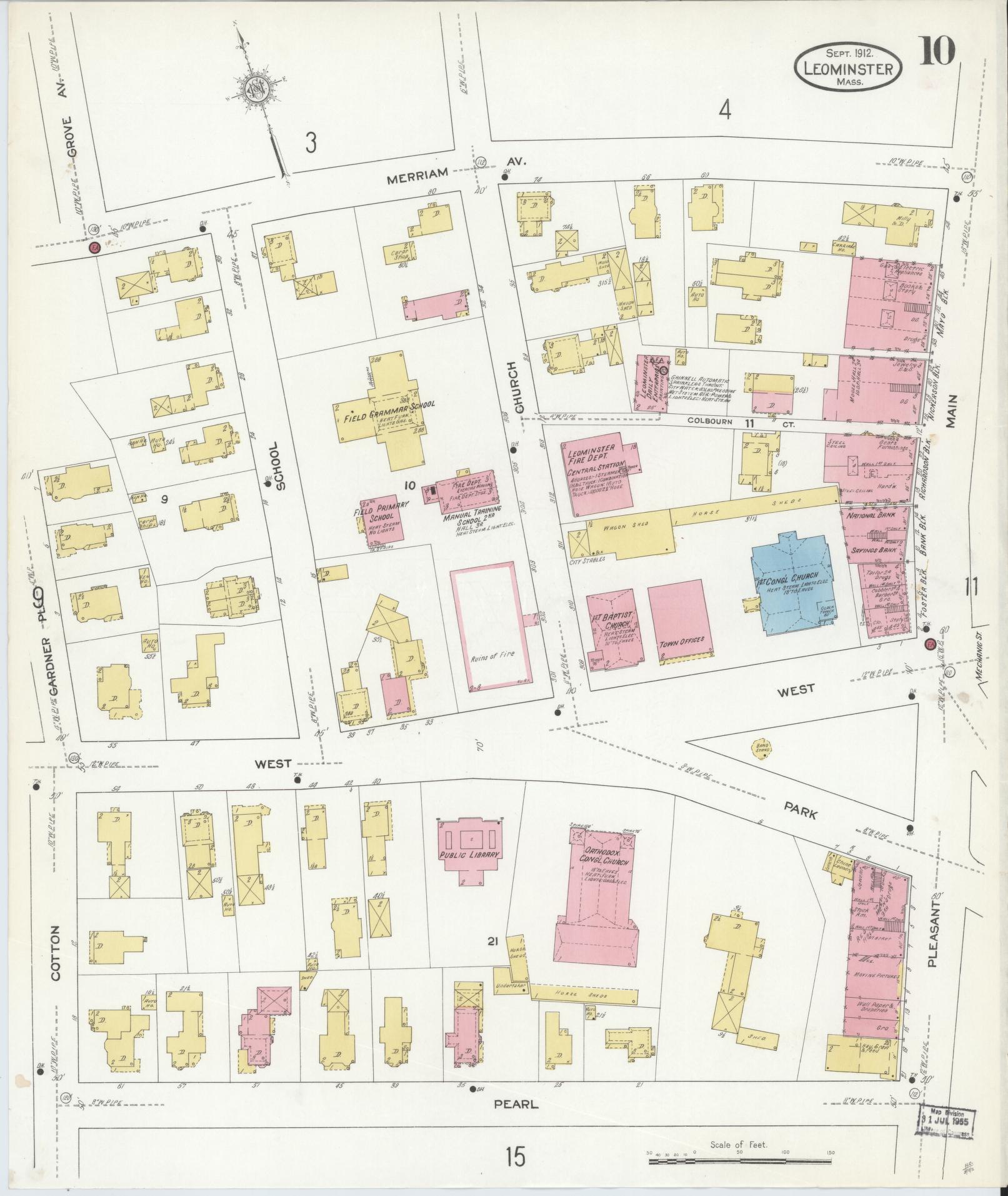 Sanborn Fire Insurance Map from Leominster, Worcester County, Massachusetts (1912), Sheet #0010 - Complete Map Set gallery image, historic Sanborn map, vintage wall art, Massachusetts Massachusetts