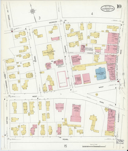 Sanborn Fire Insurance Map from Leominster, Worcester County, Massachusetts (1912), Sheet #0010 - Complete Map Set gallery image, historic Sanborn map, vintage wall art, Massachusetts Massachusetts
