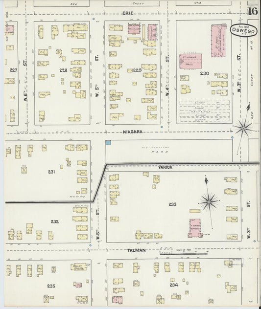 Sanborn Fire Insurance Map from Oswego, Oswego County, New York (1890), Sheet #0016 - Historic Sanborn Fire Insurance Map Print, vintage old map wall art, antique decor, genealogy gift, New York New York map
