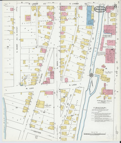Sanborn Fire Insurance Map from Miamisburg, Montgomery County, Ohio (1919), Sheet #0008 - Historic Sanborn Fire Insurance Map Print, vintage old map wall art, antique decor, genealogy gift, Ohio Ohio map