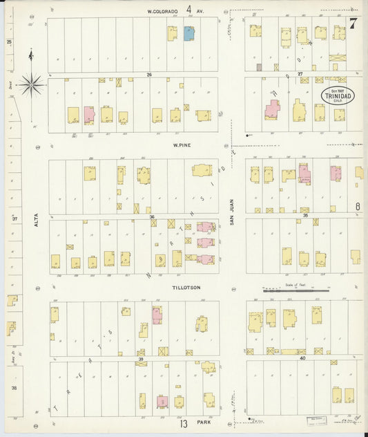 Sanborn Fire Insurance Map from Trinidad, Las Animas County, Colorado (1907), Sheet #0007 - Historic Sanborn Fire Insurance Map Print, vintage old map wall art, antique decor, genealogy gift, Colorado Colorado map