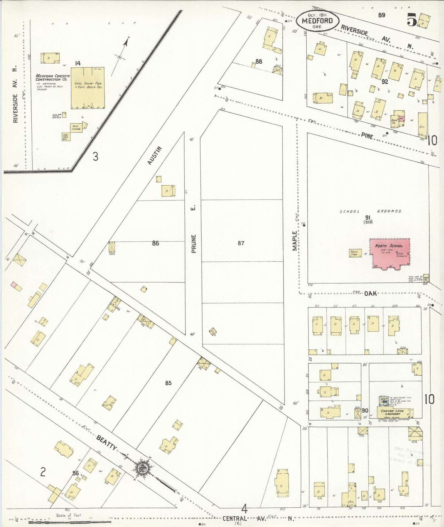 Sanborn Fire Insurance Map from Medford, Jackson County, Oregon (1911), Sheet #0005 - Complete Map Set gallery image, historic Sanborn map, vintage wall art, Oregon Oregon