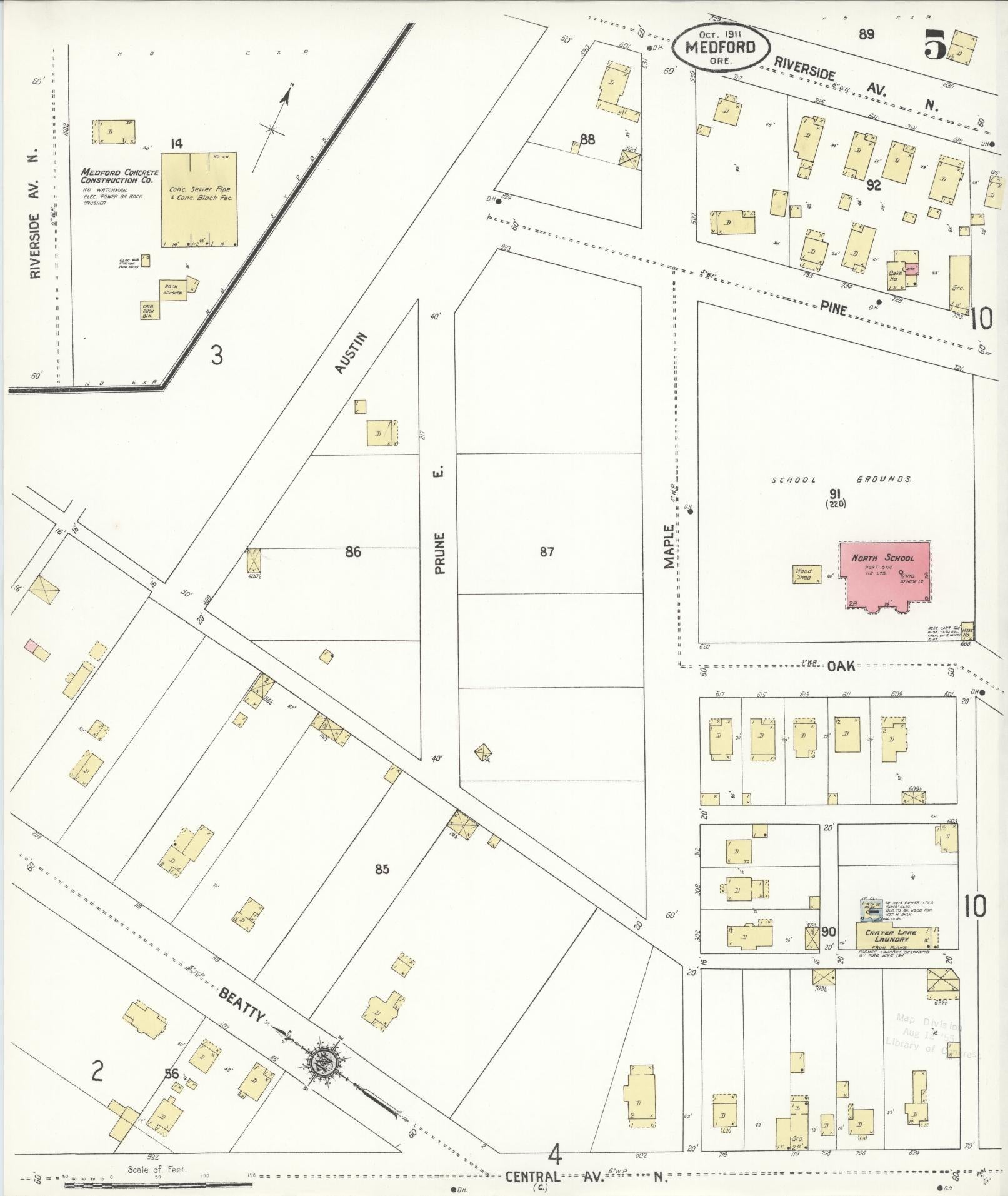 Sanborn Fire Insurance Map from Medford, Jackson County, Oregon (1911), Sheet #0005 - Complete Map Set gallery image, historic Sanborn map, vintage wall art, Oregon Oregon