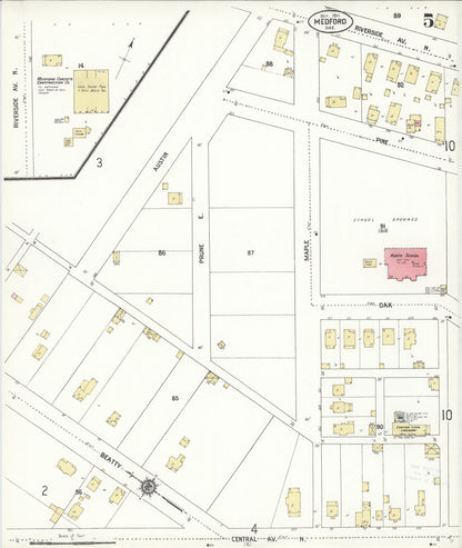 Sanborn Fire Insurance Map from Medford, Jackson County, Oregon (1911), Sheet #0005 - Complete Map Set gallery image, historic Sanborn map, vintage wall art, Oregon Oregon