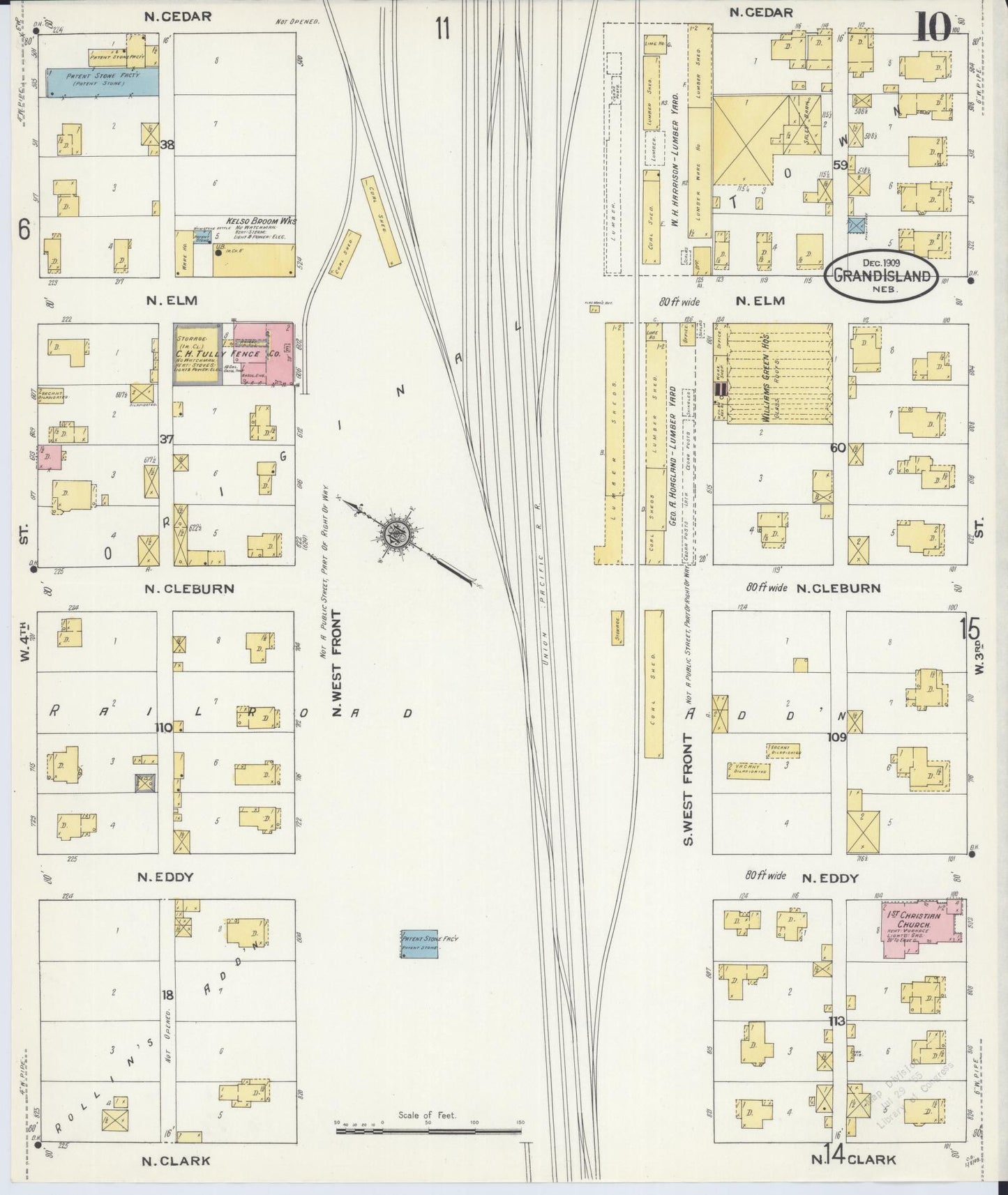 Sanborn Fire Insurance Map from Grand Island, Hall County, Nebraska (1909), Sheet #0010 - Historic Sanborn Fire Insurance Map Print, vintage old map wall art, antique decor, genealogy gift, Nebraska Nebraska map