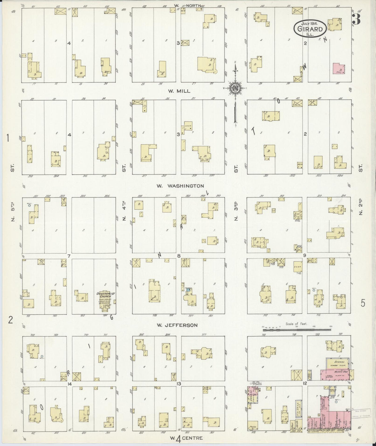 Sanborn Fire Insurance Map from Girard, Macoupin County, Illinois (1914), Sheet #0003 - Complete Map Set gallery image, historic Sanborn map, vintage wall art, Illinois Illinois