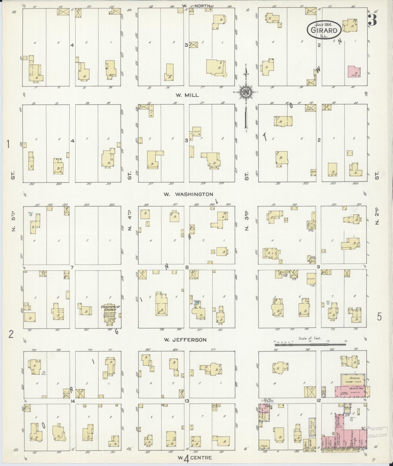 Sanborn Fire Insurance Map from Girard, Macoupin County, Illinois (1914), Sheet #0003 - Complete Map Set gallery image, historic Sanborn map, vintage wall art, Illinois Illinois