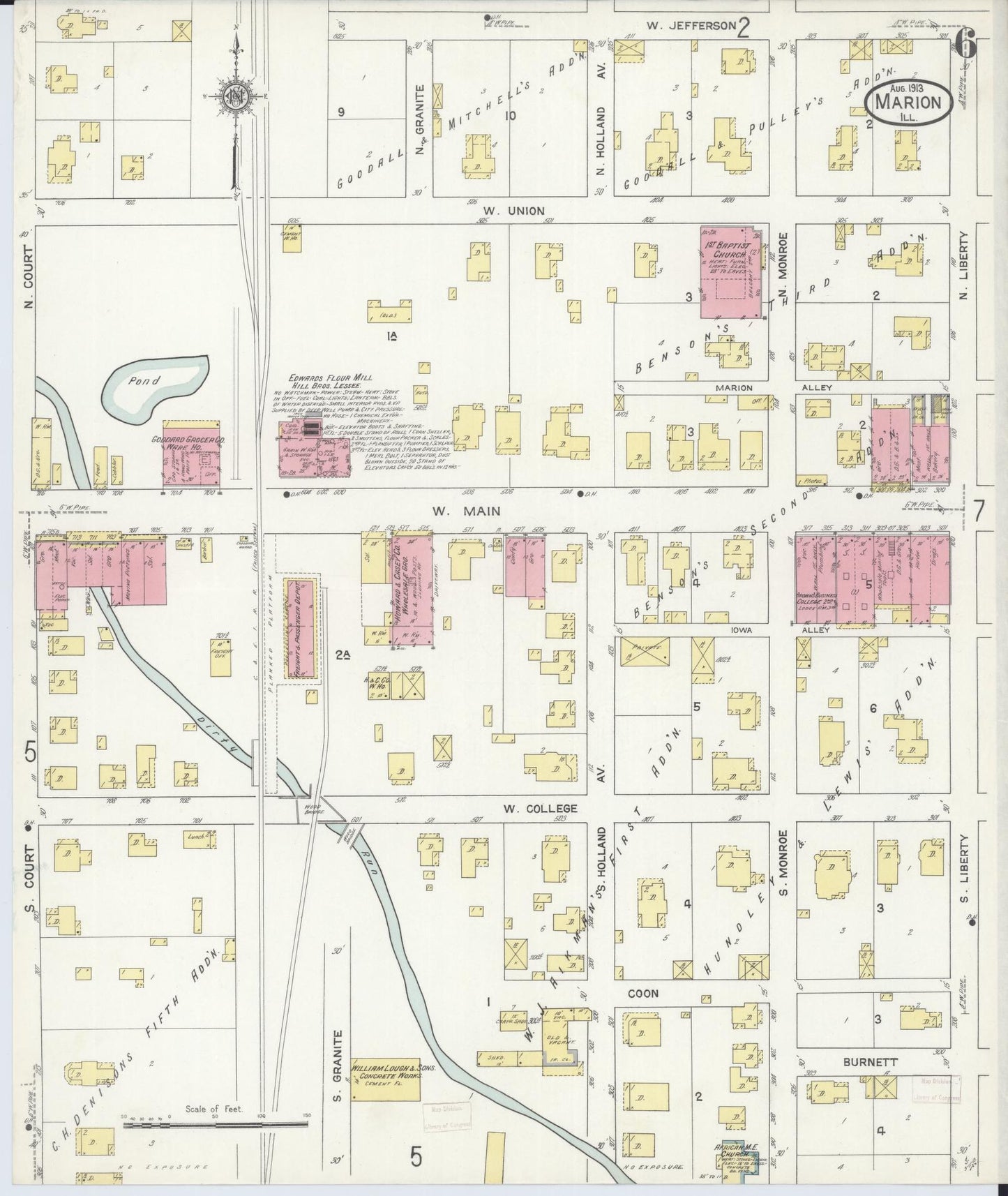 Sanborn Fire Insurance Map from Marion, Williamson County, Illinois (1913), Sheet #0006 - Complete Map Set gallery image, historic Sanborn map, vintage wall art, Illinois Illinois