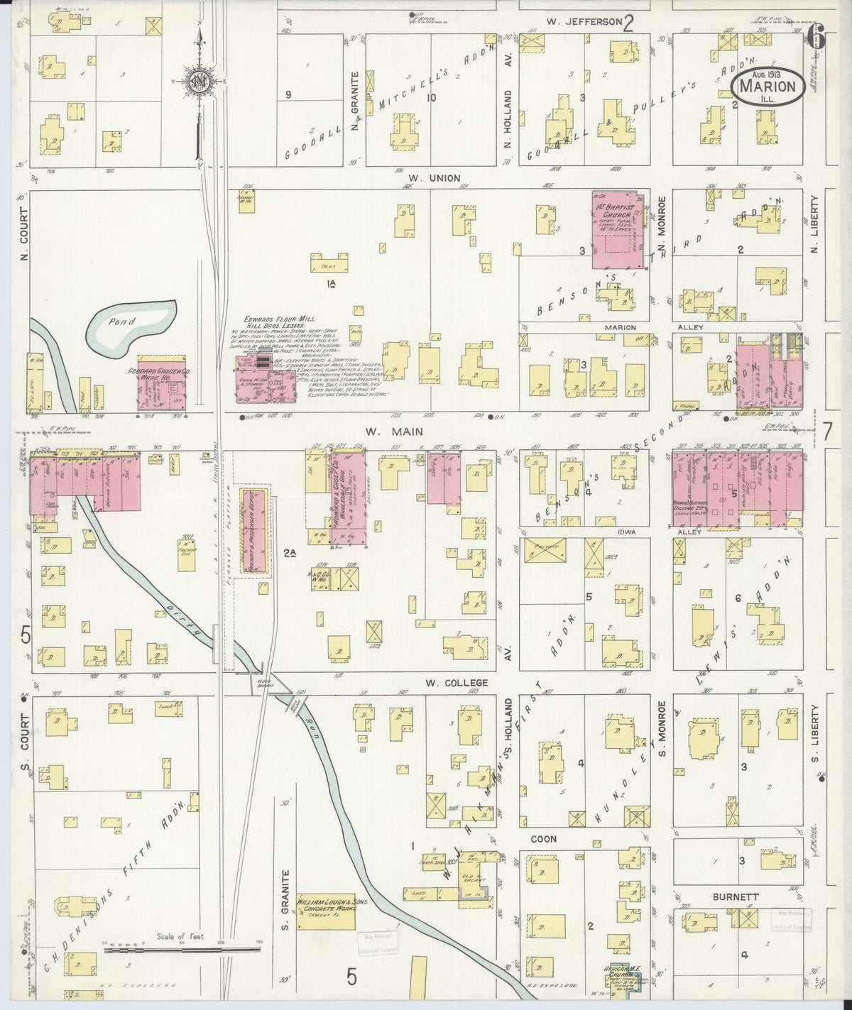 Sanborn Fire Insurance Map from Marion, Williamson County, Illinois (1913), Sheet #0006 - Complete Map Set gallery image, historic Sanborn map, vintage wall art, Illinois Illinois