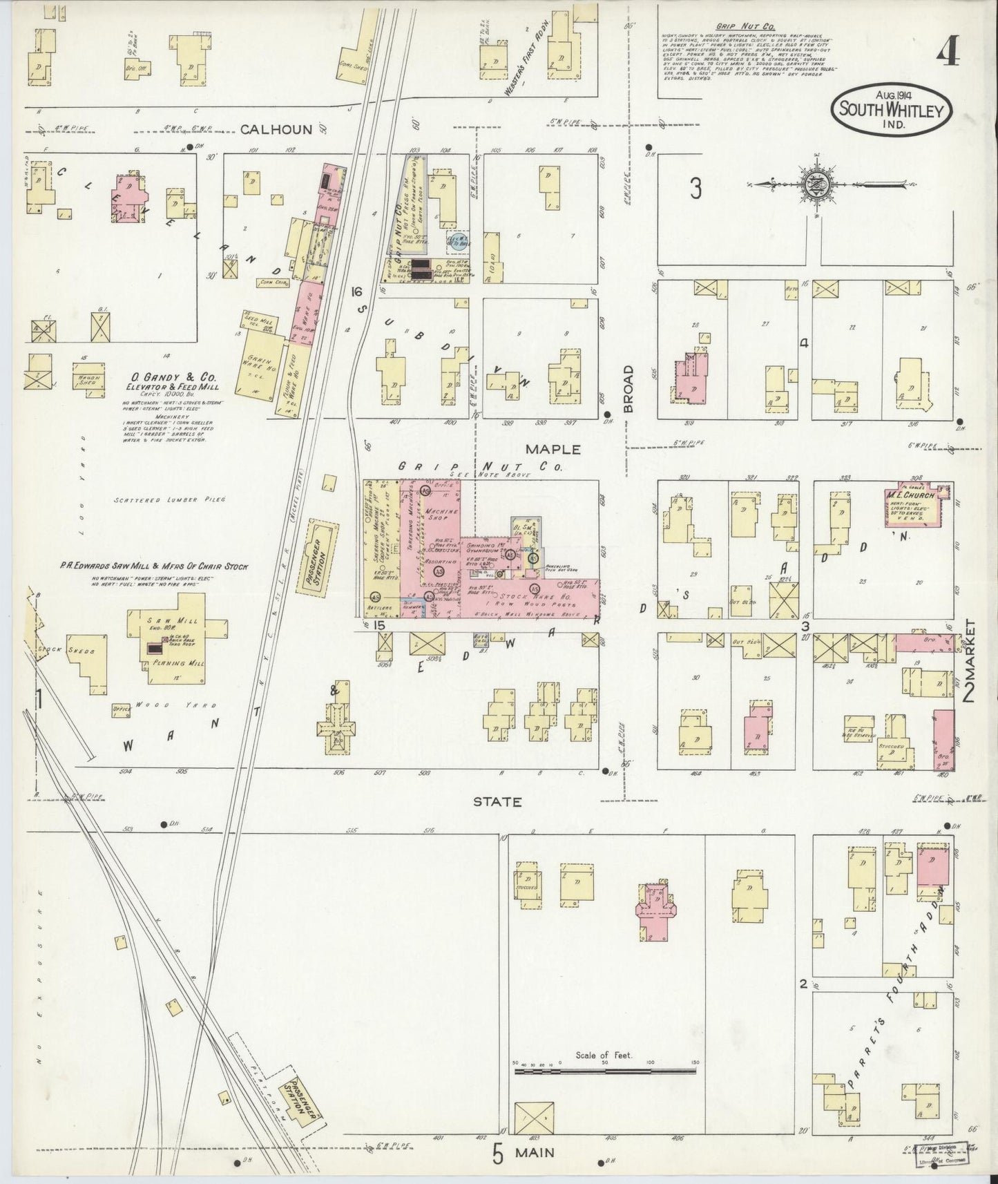 Sanborn Fire Insurance Map from South Whitley, Whitley County, Indiana (1914), Sheet #0004 - Complete Map Set gallery image, historic Sanborn map, vintage wall art, Indiana Indiana