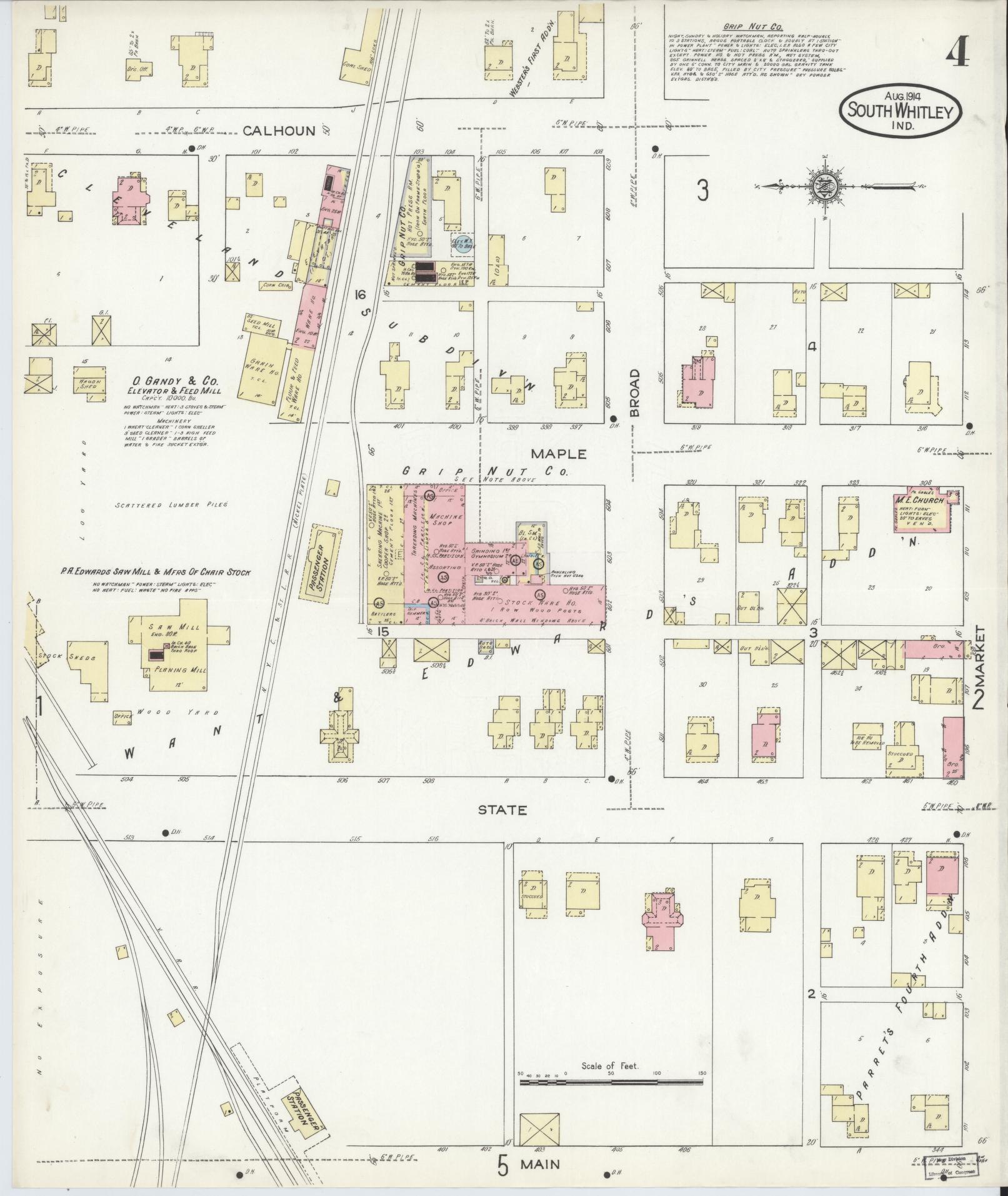 Sanborn Fire Insurance Map from South Whitley, Whitley County, Indiana (1914), Sheet #0004 - Complete Map Set gallery image, historic Sanborn map, vintage wall art, Indiana Indiana