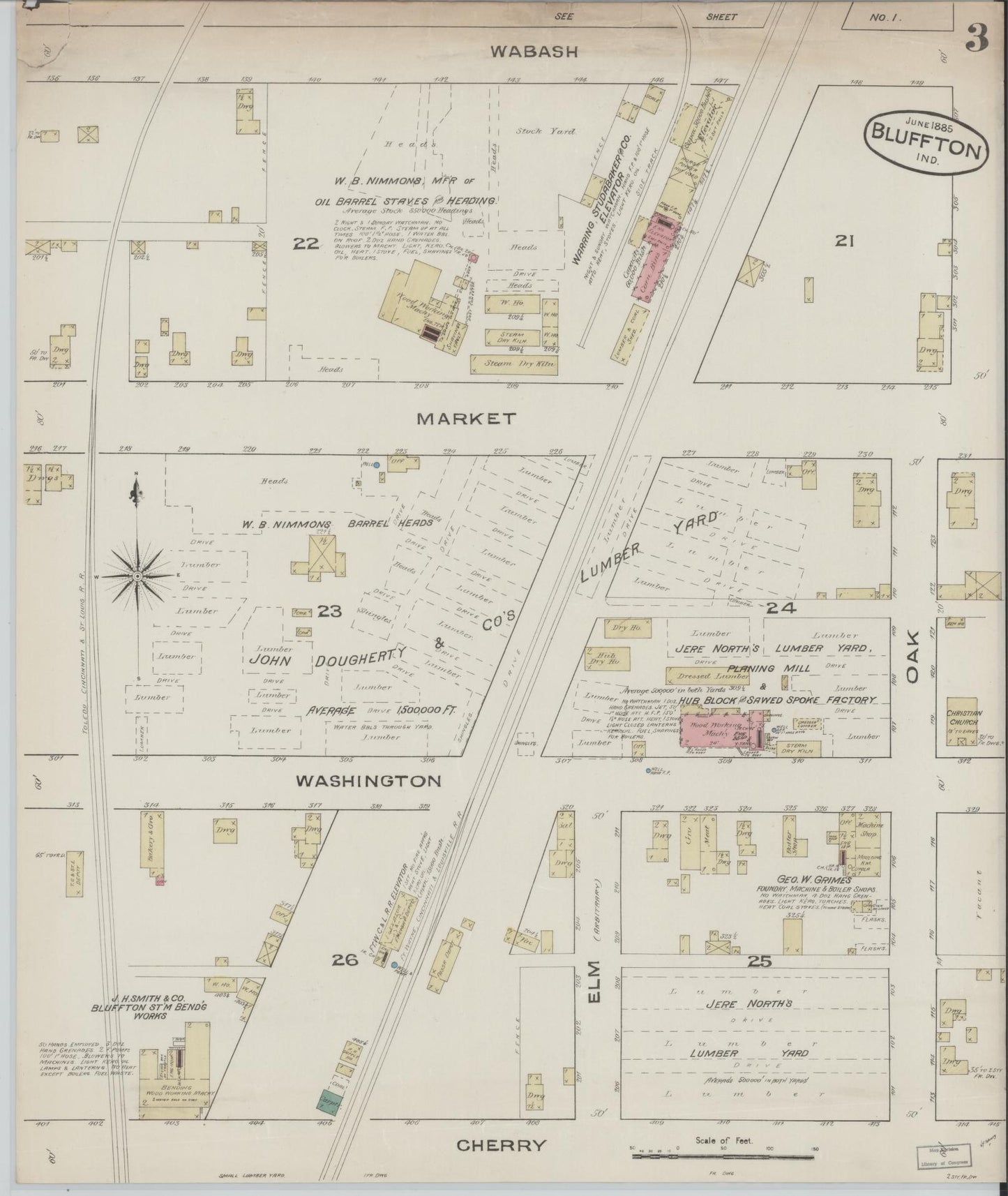 Sanborn Fire Insurance Map from Bluffton, Wells County, Indiana (1885), Sheet #0003 - Complete Map Set gallery image, historic Sanborn map, vintage wall art, Indiana Indiana