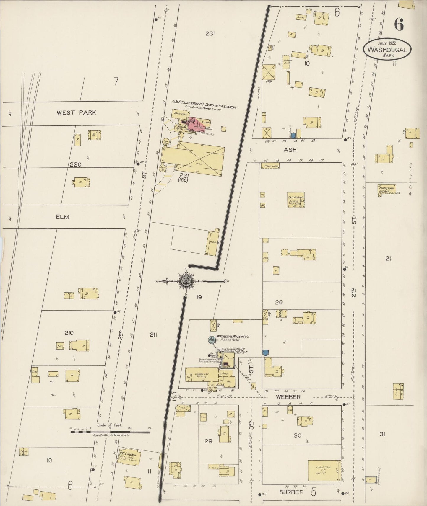 Sanborn Fire Insurance Map from Washougal, Clark County, Washington (1922), Sheet #0006 - Complete Map Set gallery image, historic Sanborn map, vintage wall art, Washington Washington