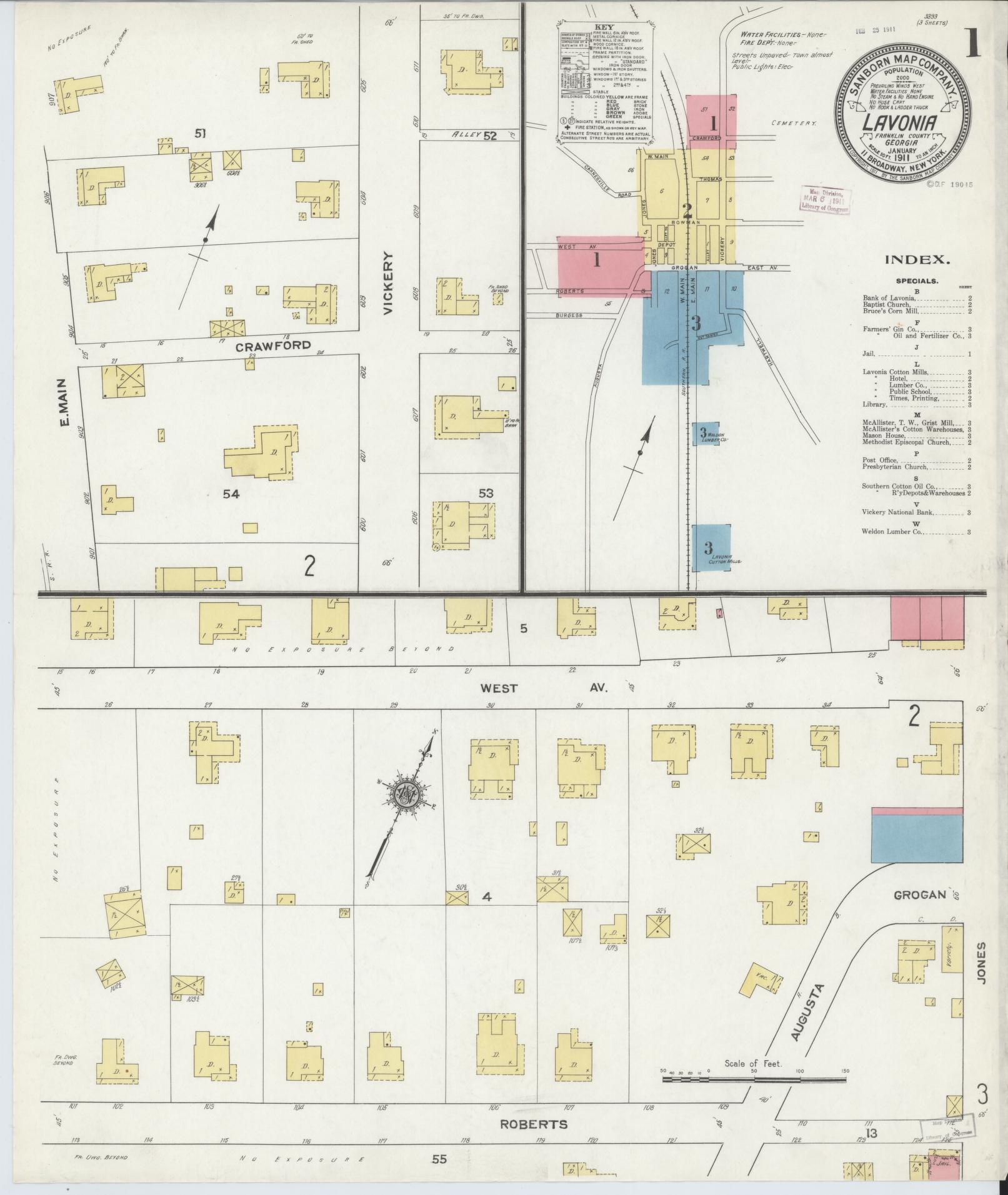 Sanborn Fire Insurance Map from Lavonia, Franklin County, Georgia. (1911) – Historic Sanborn Fire Insurance Map Print