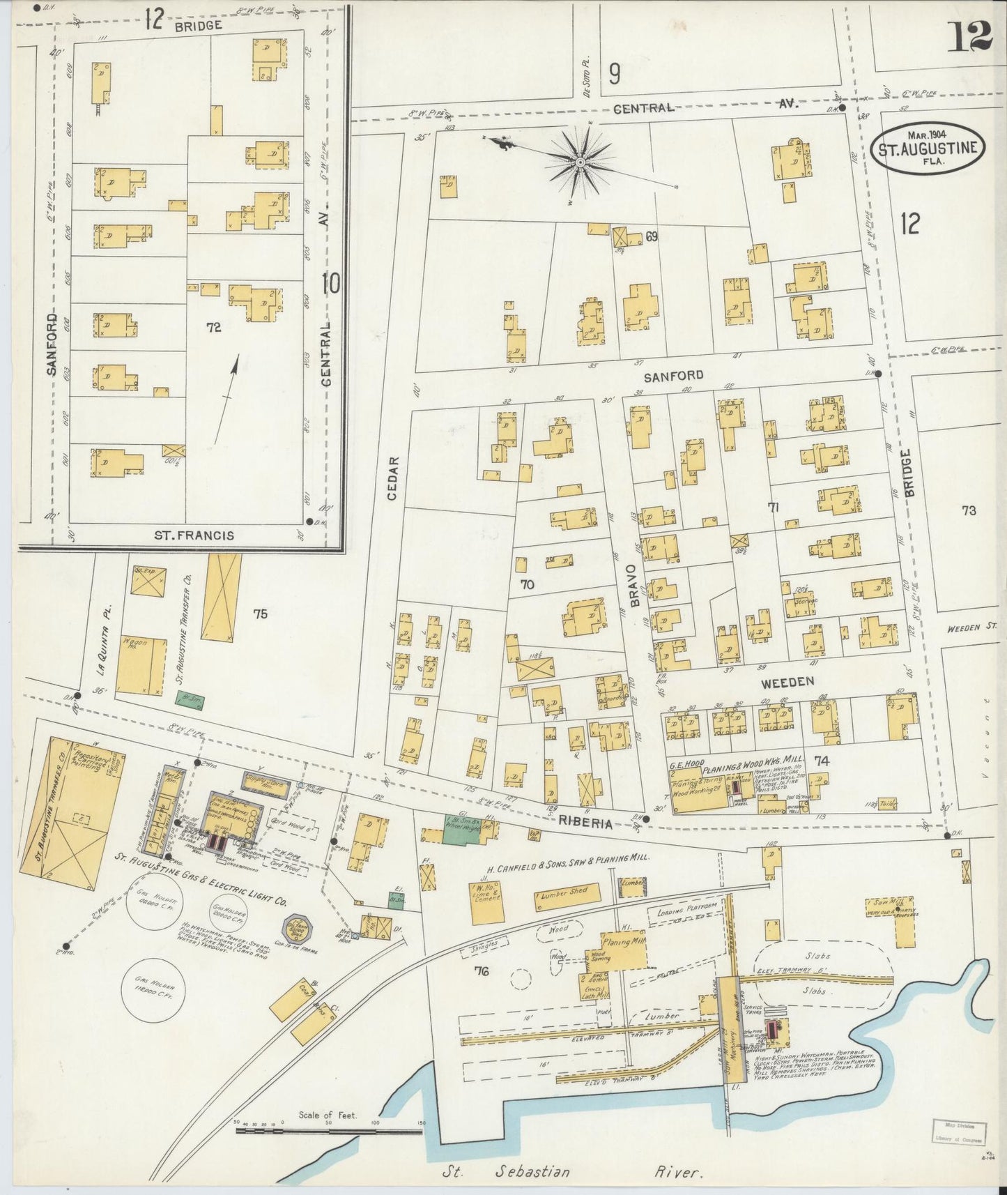Sanborn Fire Insurance Map from Saint Augustine, Saint John's County, Florida (1904), Sheet #0012 - Complete Map Set gallery image, historic Sanborn map, vintage wall art, Florida Florida