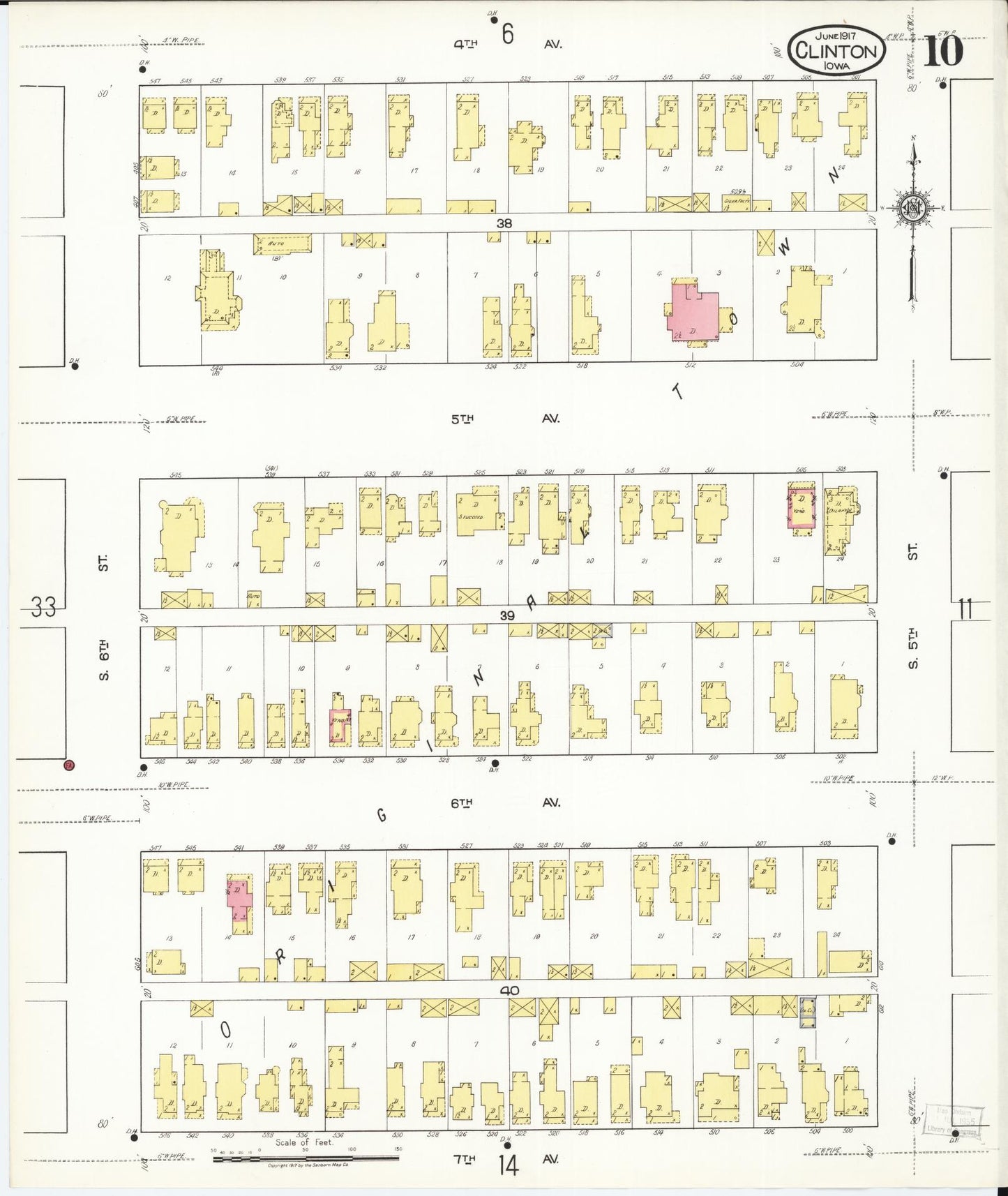 Sanborn Fire Insurance Map from Clinton, Clinton County, Iowa (1917), Sheet #0010 - Historic Sanborn Fire Insurance Map Print, vintage old map wall art