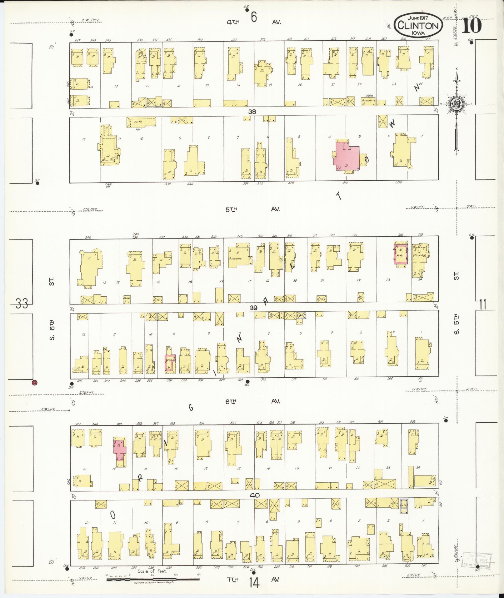 Sanborn Fire Insurance Map from Clinton, Clinton County, Iowa (1917), Sheet #0010 - Historic Sanborn Fire Insurance Map Print, vintage old map wall art