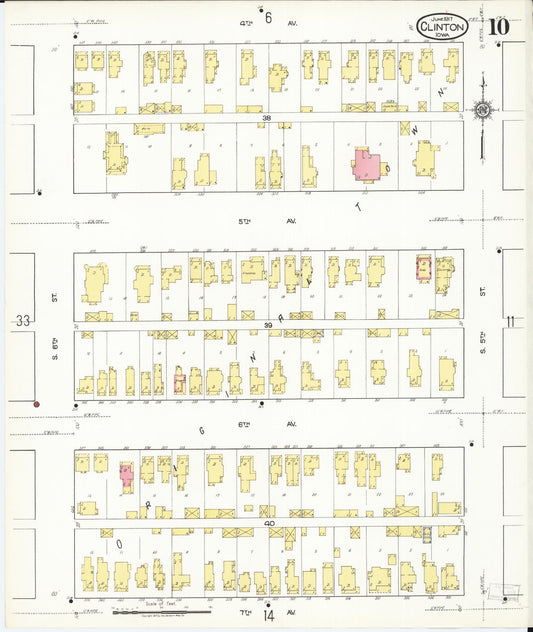 Sanborn Fire Insurance Map from Clinton, Clinton County, Iowa (1917), Sheet #0010 - Historic Sanborn Fire Insurance Map Print, vintage old map wall art