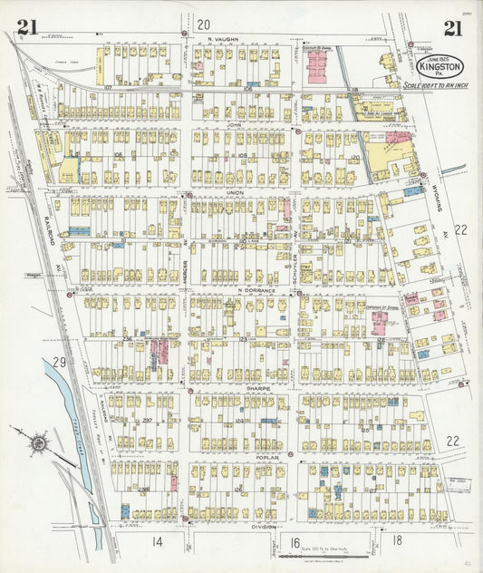 Sanborn Fire Insurance Map from Kingston, Luzerne County, Pennsylvania (1925), Sheet #0021 - Historic Sanborn Fire Insurance Map Print, vintage old map wall art, antique decor, genealogy gift, Pennsylvania Pennsylvania map