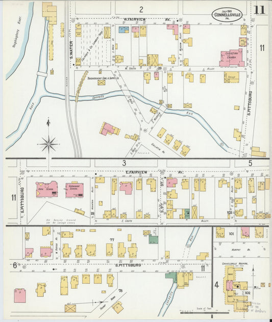 Sanborn Fire Insurance Map from Connellsville, Fayette County, Pennsylvania (1901), Sheet #0011 - Historic Sanborn Fire Insurance Map Print, vintage old map wall art, antique decor, genealogy gift, Pennsylvania Pennsylvania map