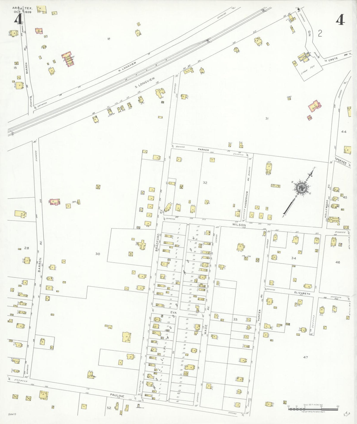Sanborn Fire Insurance Map from Arp, Smith County, Texas (1939), Sheet #0004 - Complete Map Set gallery image, historic Sanborn map, vintage wall art, Texas Texas