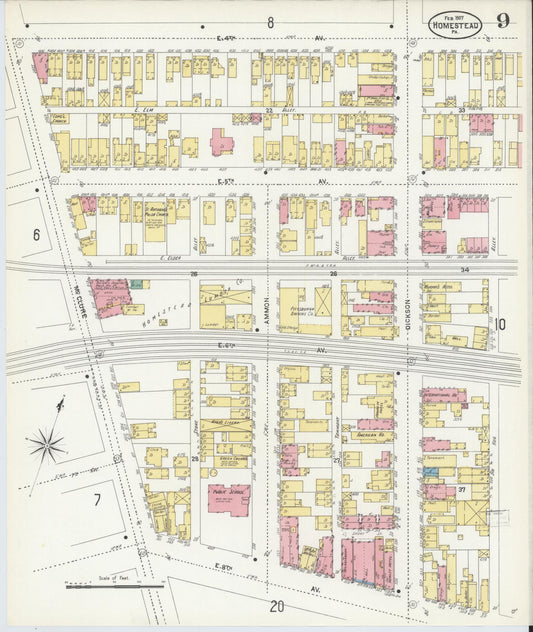 Sanborn Fire Insurance Map from Homestead, Allegheny County, Pennsylvania (1907), Sheet #0009 - Historic Sanborn Fire Insurance Map Print, vintage old map wall art, antique decor, genealogy gift, Pennsylvania Pennsylvania map