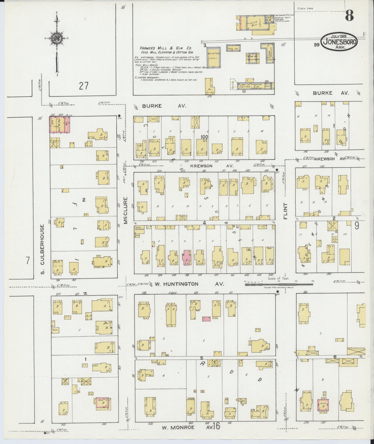 Sanborn Fire Insurance Map from Jonesboro, Craighead County, Arkansas (1919), Sheet #0008 - Complete Map Set gallery image, historic Sanborn map, vintage wall art, Arkansas Arkansas
