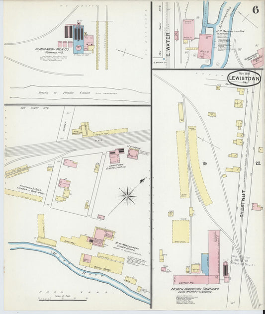 Sanborn Fire Insurance Map from Lewistown, Mifflin County, Pennsylvania (1891), Sheet #0006 - Historic Sanborn Fire Insurance Map Print, vintage old map wall art, antique decor, genealogy gift, Pennsylvania Pennsylvania map