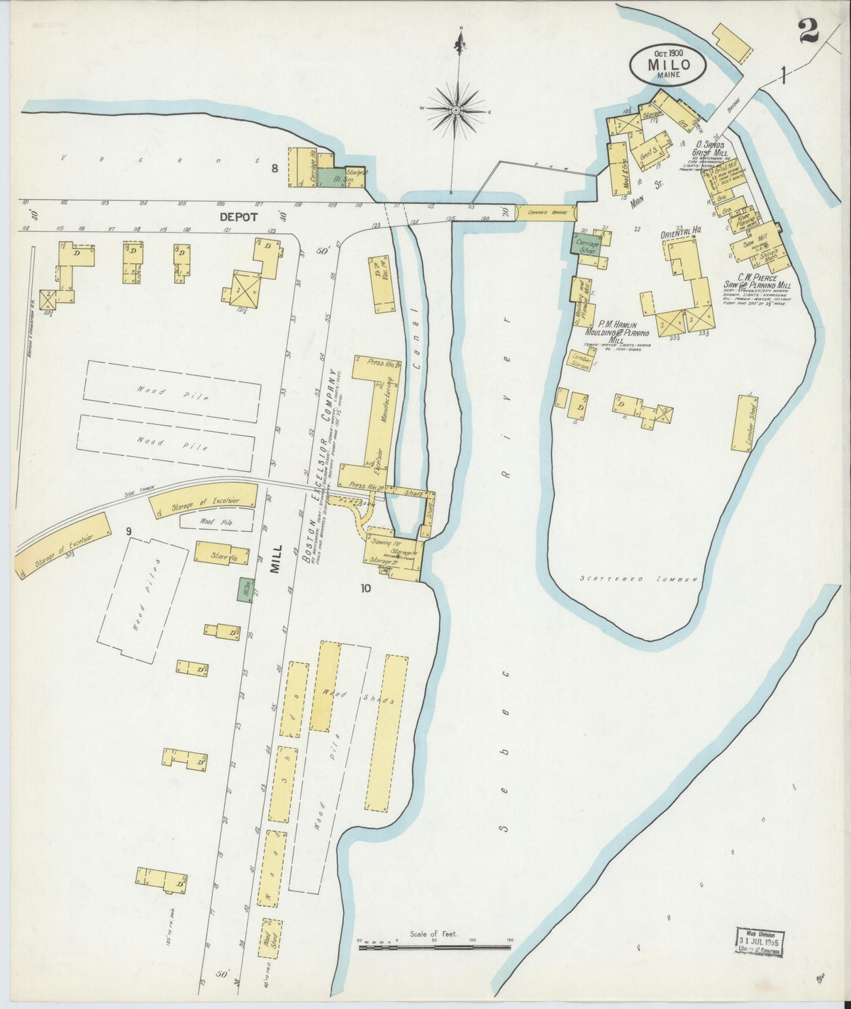 Sanborn Fire Insurance Map from Milo, Piscataquis County, Maine (1900), Sheet #0002 - Historic Sanborn Fire Insurance Map Print, vintage old map wall art, antique decor, genealogy gift, Maine Maine map