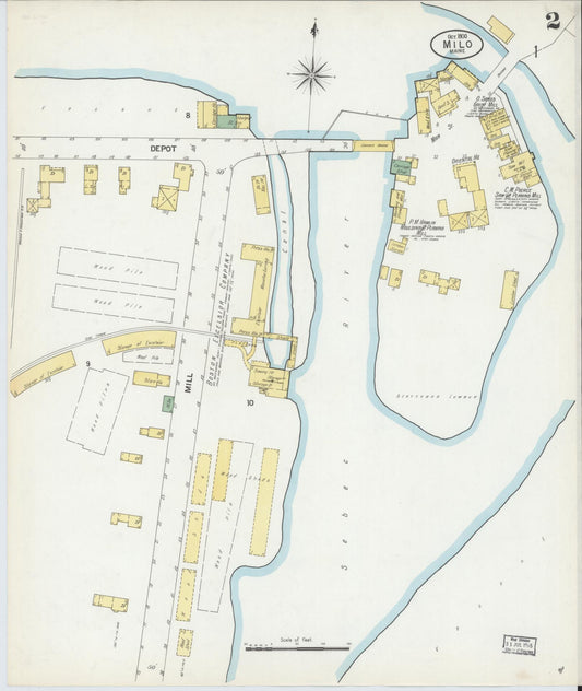 Sanborn Fire Insurance Map from Milo, Piscataquis County, Maine (1900), Sheet #0002 - Historic Sanborn Fire Insurance Map Print, vintage old map wall art, antique decor, genealogy gift, Maine Maine map