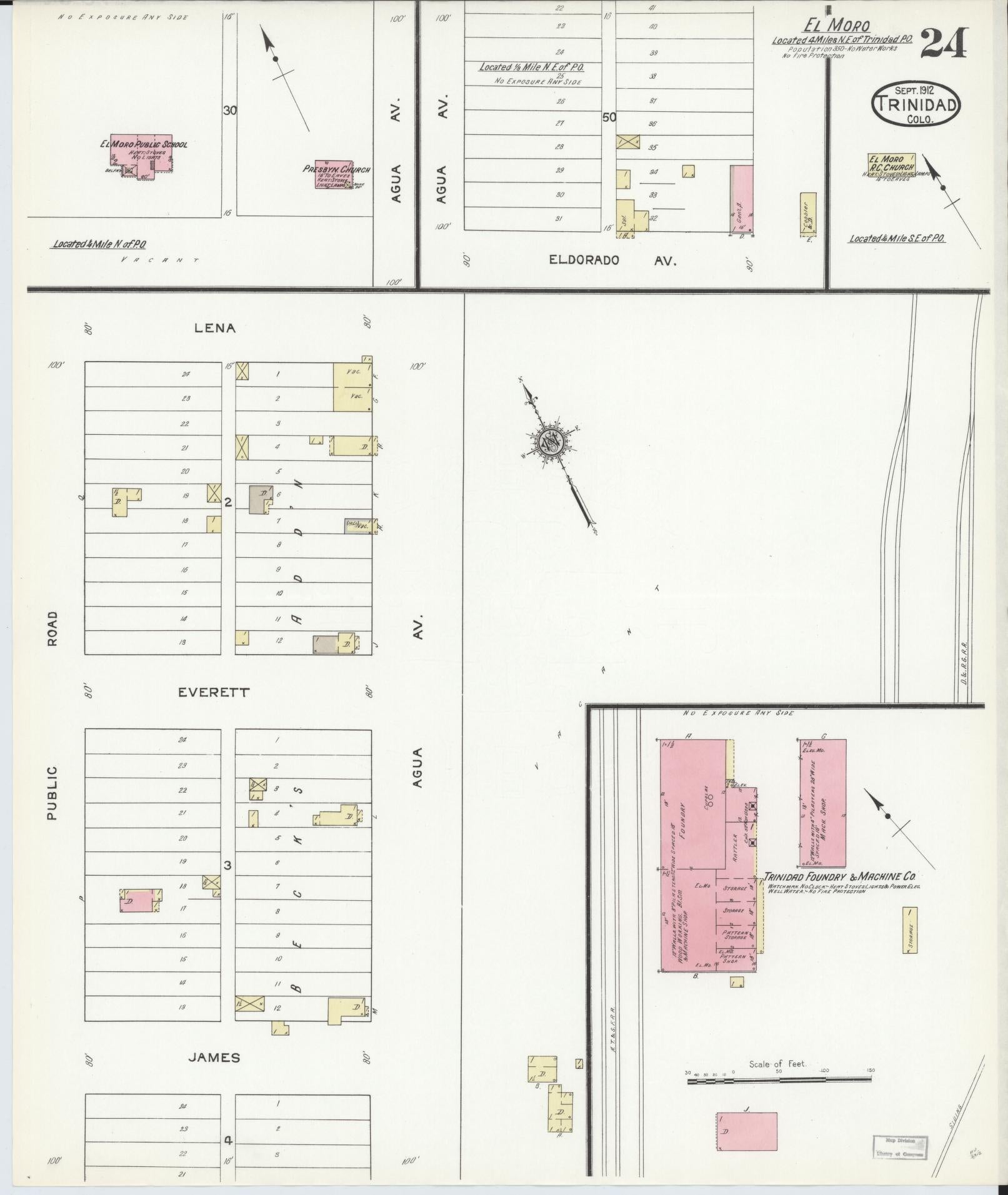 Sanborn Fire Insurance Map from Trinidad, Las Animas County, Colorado (1912), Sheet #0024 - Complete Map Set gallery image, historic Sanborn map, vintage wall art, Colorado Colorado